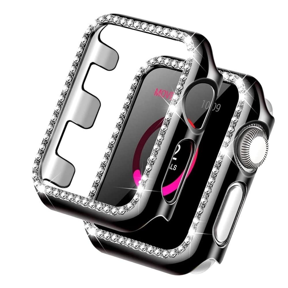 42mm Apple Watch Rhinestone PC Shiny Protective Frame - Black
