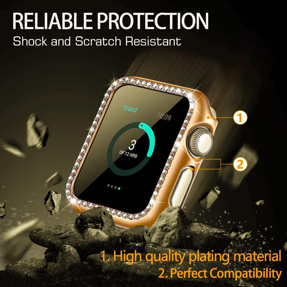44mm Apple Watch Rhinestone PC Shiny Protective Frame - Rose Gold