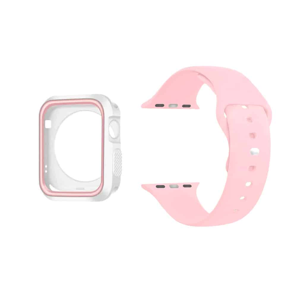 Silicone Strap & Case for 38mm Apple Watch- Pink & White
