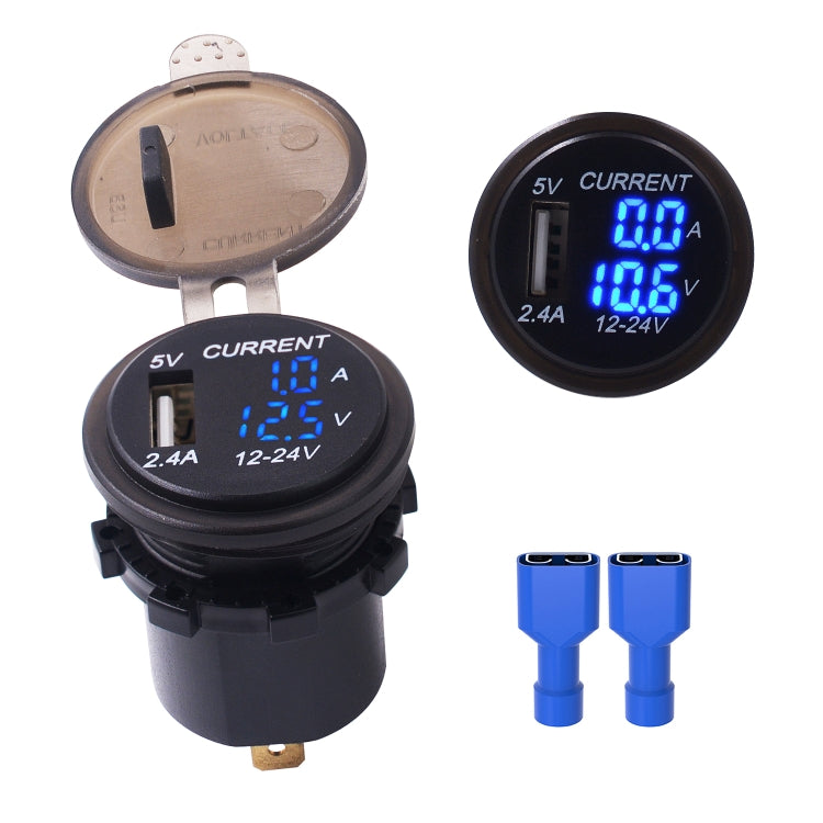 Universal Car Single Port USB Charger Power Outlet Adapter 2 4A 5V IP66 with LED Digital Voltmeter Ammeter Blue Light