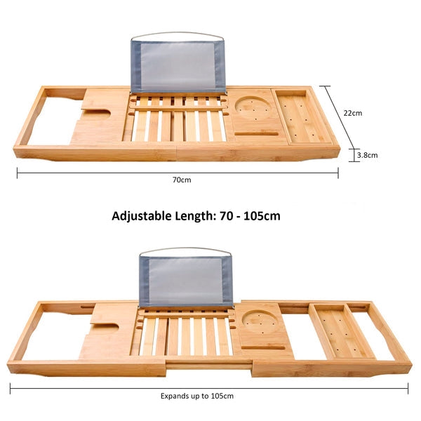 Bathtub Caddy Tray Natural Bamboo Wood Adjustable Bathtub Caddy and Bed Tray