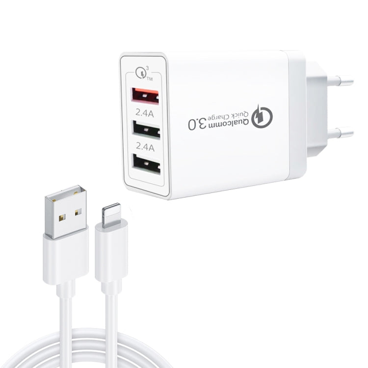 SDC 30W 2 in 1 USB to 8 Pin Data Cable 30W QC 3 0 USB 2 4A Dual USB 2 0 Ports Mobile Phone Tablet PC Universal Quick Charger Travel Charger Set EU Plug