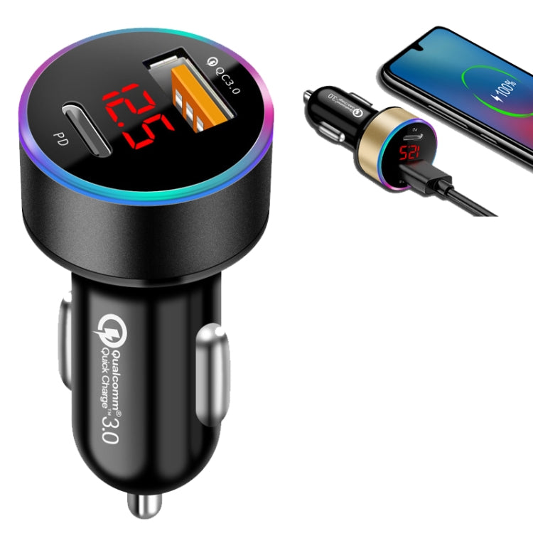 Aluminum Alloy Digital Display PD QC3 0 Car Charger Multifunctional Car Charger Elegant Black