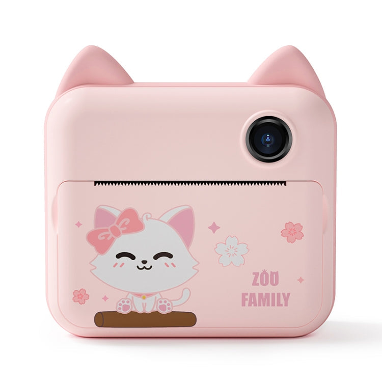 P1 No Card Children Instant Camera 1200W Front And Rear Dual Lens Mini Print Photographic Digital Camera Toy Pink Cat