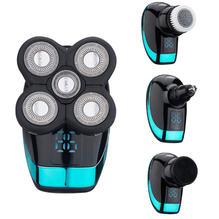 Electric Shaver Rechargeable Razor Intelligent Digital Display Bald Hair Clipper Style Blue Full Set