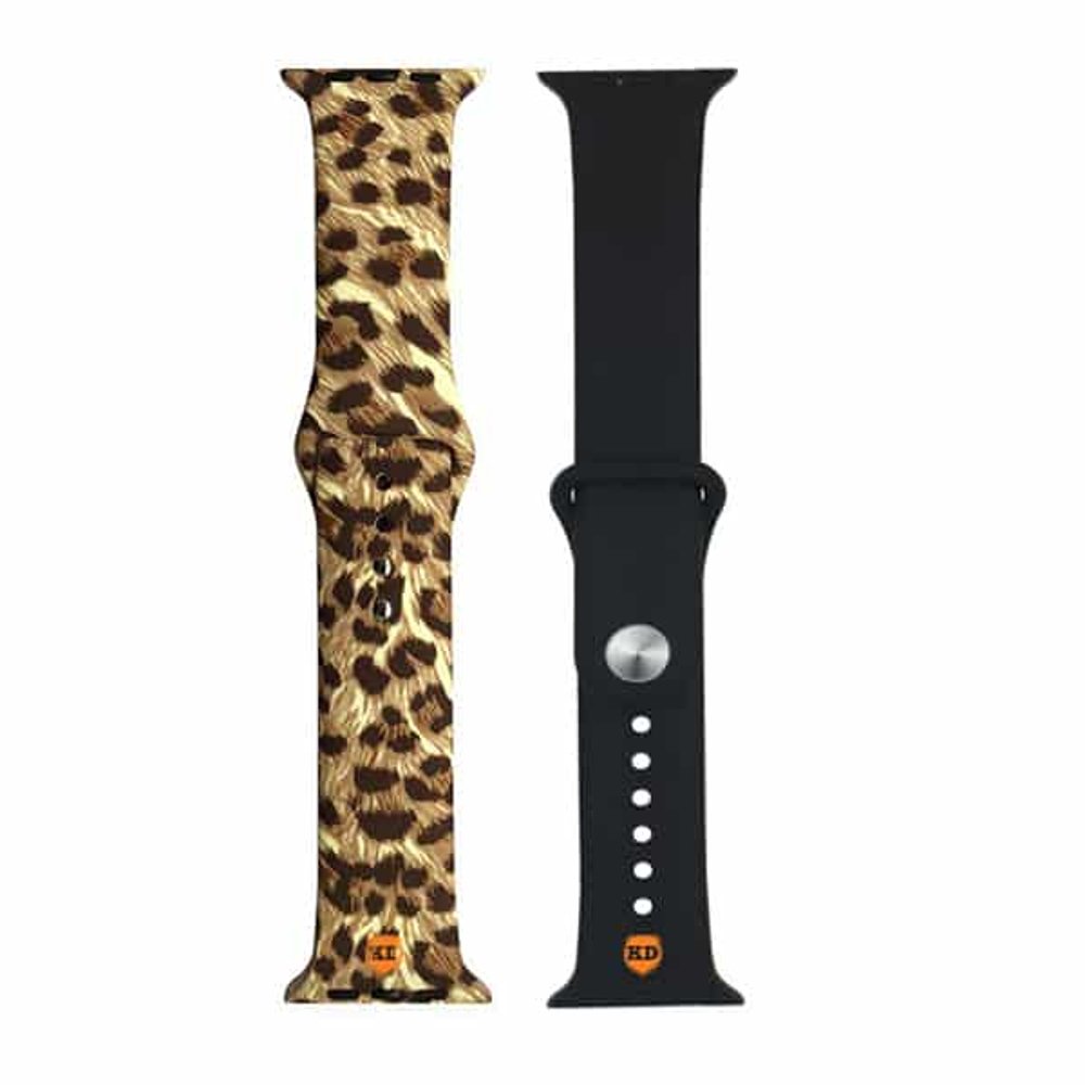 Silicone Strap for 42/44/45/49mm Apple Watch (M/L)- Combo - Cheetah + Black