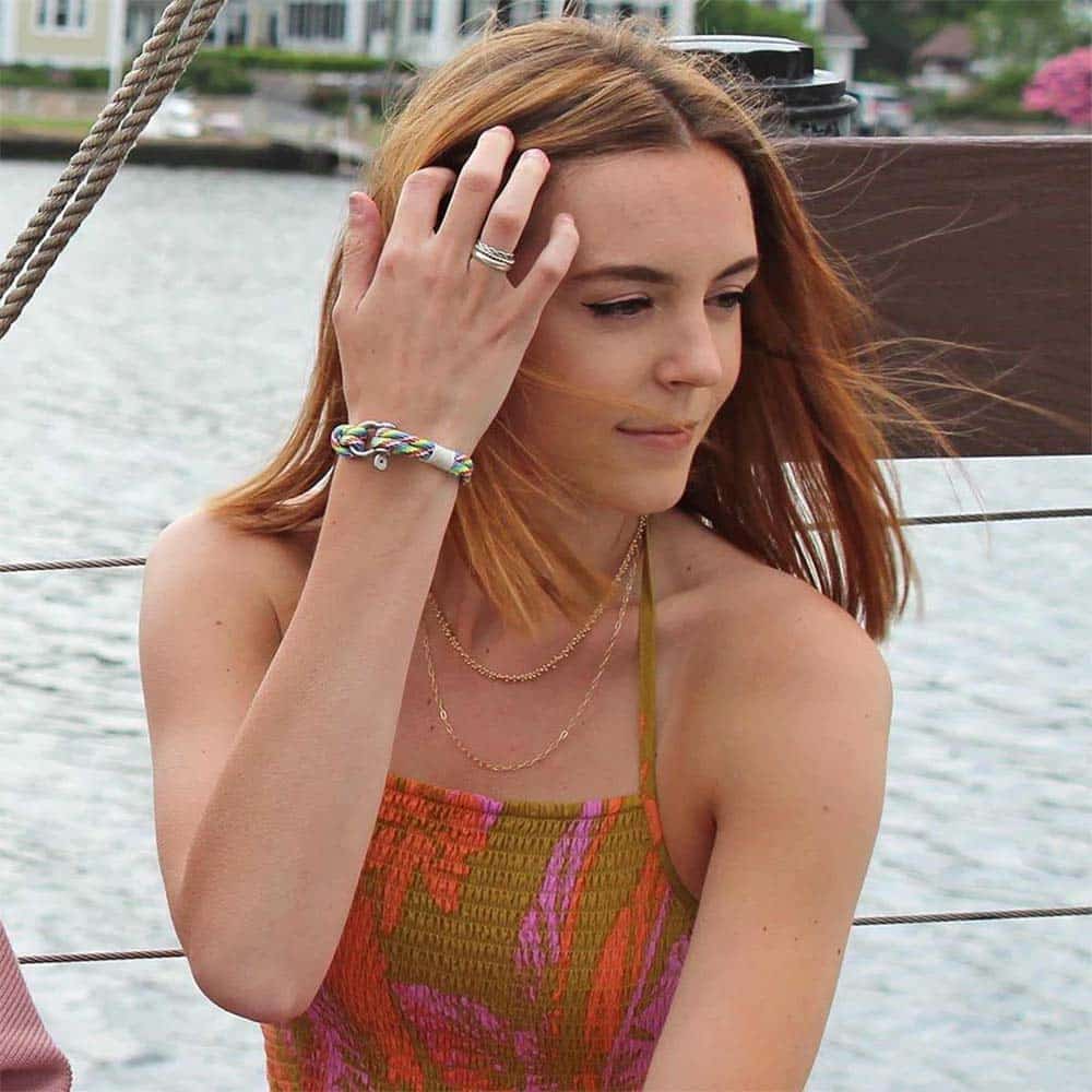 Custom Hand Fashion Nautical Nylon Rope Shackle Clasp Bracelet - Rainbow