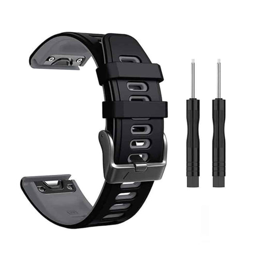 Quick Release Silicone band for Garmin Fenix 5/6/935/945/S60 (22mm) Black+Grey