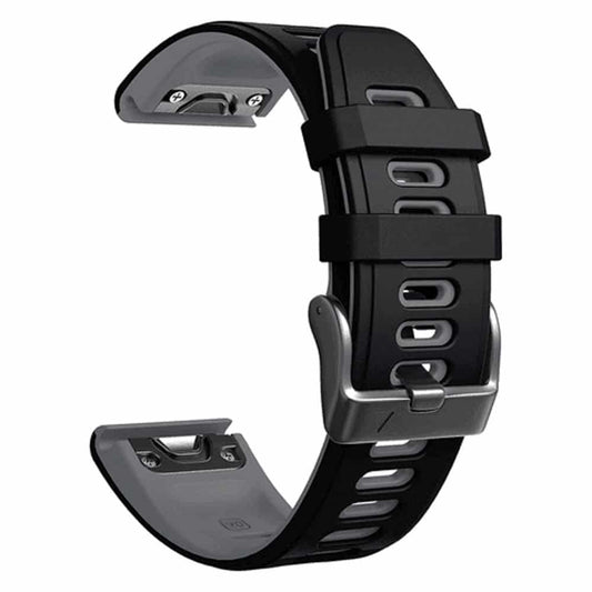 26mm Quick Fit Garmin Fenix 5X Silicone Strap - Black & Grey (5X/6X/3/3HR)