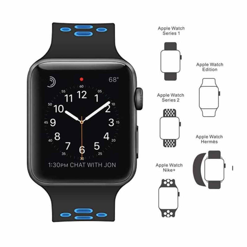 Perforated Silicone Strap for 38/40/41mm Apple Watch  - Black & Blue