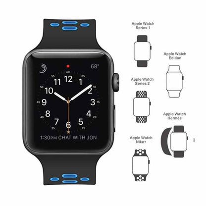 Perforated Silicone Strap for 38/40/41mm Apple Watch  - Black & Blue