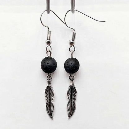 feather leaf charm lava stone essential oil diffuser aromatherapy earrings