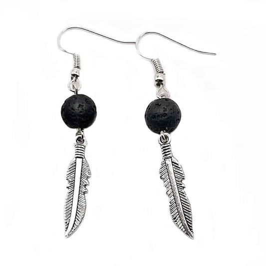 feather leaf charm lava stone essential oil diffuser aromatherapy earrings