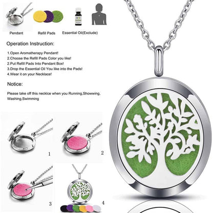 Oil Diffuser Stainless Steel Tree of Life Locket Necklace