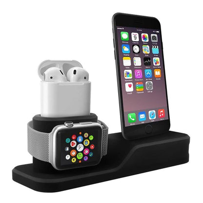 3-in-1 Silicone Docking Stand for Apple iPhone, iWatch & AirPods - Black