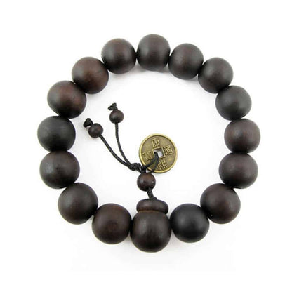 Unisex Large 15mm Wooden Bead Bracelet - Dark Brown