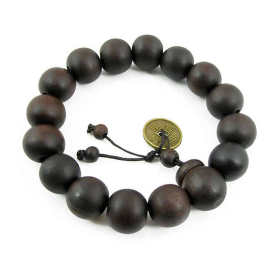 Unisex Large 15mm Wooden Bead Bracelet - Dark Brown