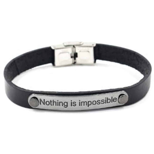 Unisex "Nothing Is Impossible" PU Vegan Leather Bracelet- M/L