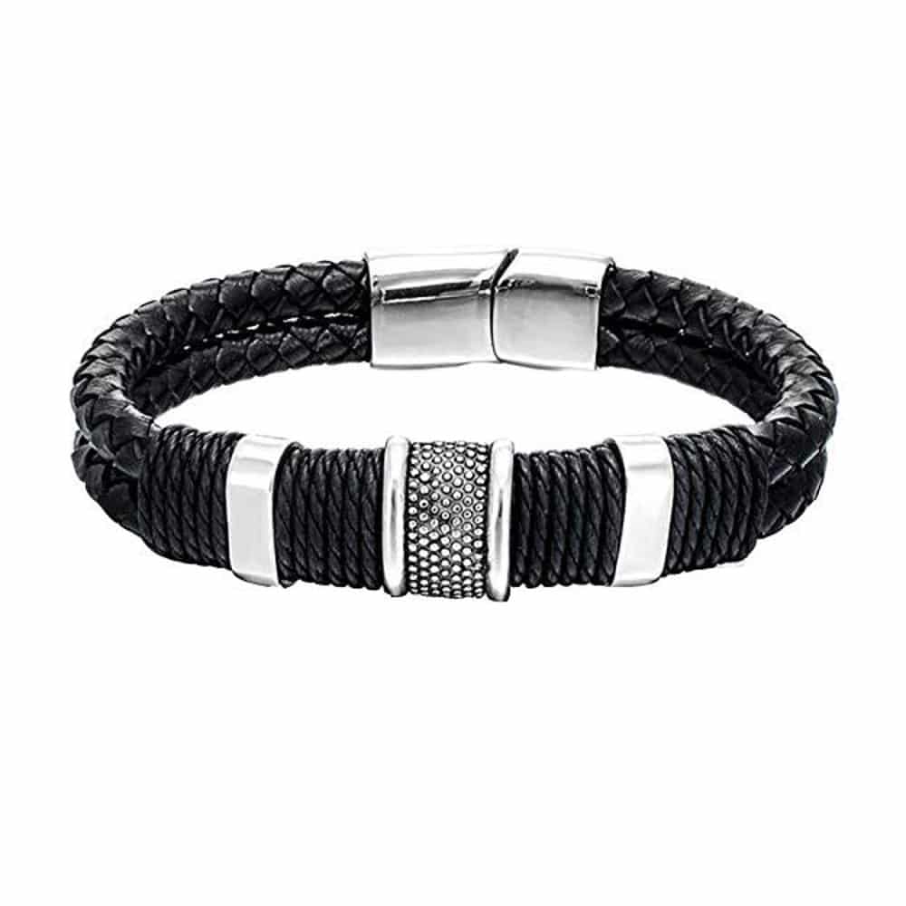 Unisex PU Vegan Leather Stainless Steel Bracelet- M/L