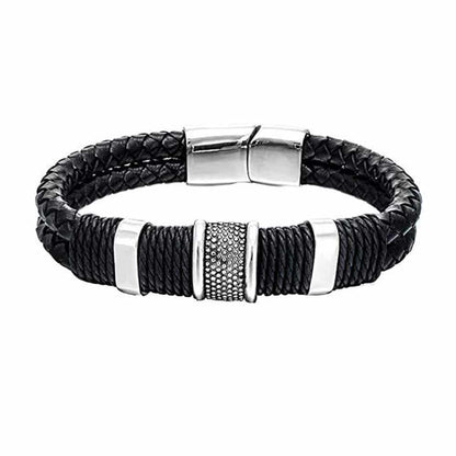 Unisex PU Vegan Leather Stainless Steel Bracelet- M/L