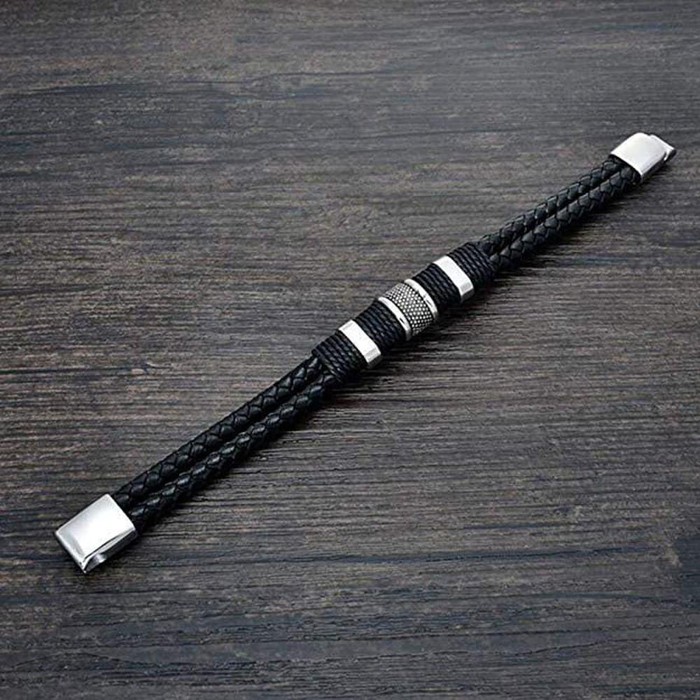 Unisex PU Vegan Leather Stainless Steel Bracelet- M/L