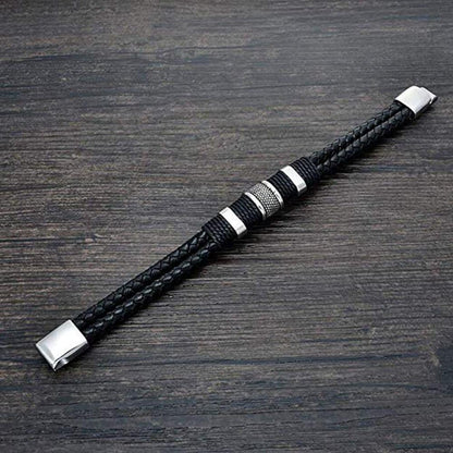 Unisex PU Vegan Leather Stainless Steel Bracelet- M/L