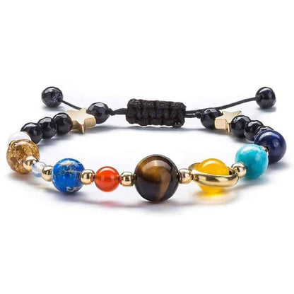 Solar System Universe/Galaxy Adjustable Gemstone Beaded Bracelet - Set of 2
