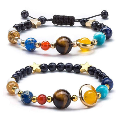 Solar System Universe/Galaxy Adjustable Gemstone Beaded Bracelet - Set of 2