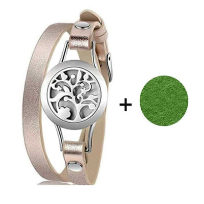Stainless Steel Essential Oil Diffuser Locket on Leather Bracelet S/M Gold Pink