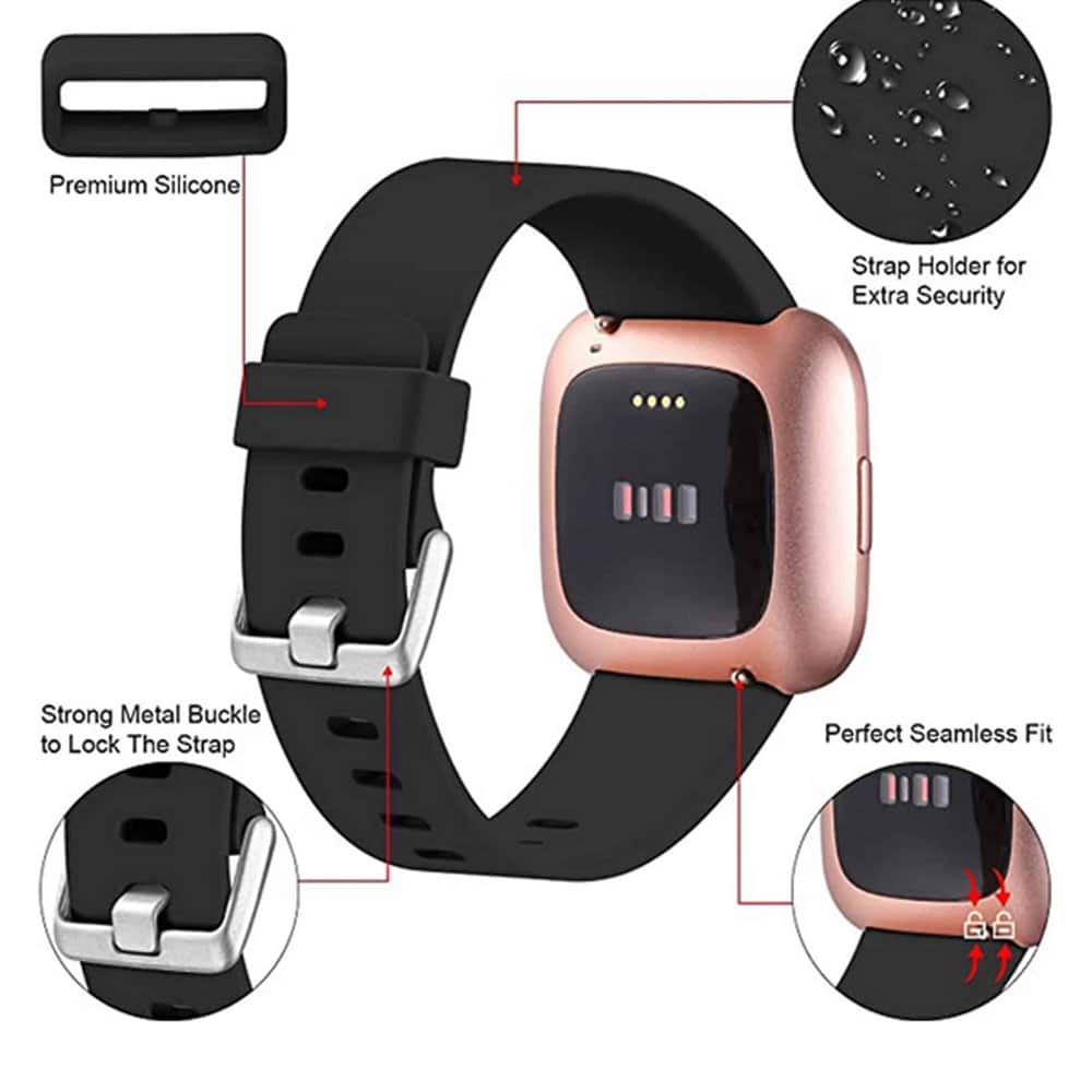 20mm Silicone Strap for Fitbit Versa/Versa 2- M/L- Black