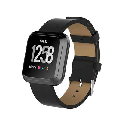 PU Vegan Leather Strap for Fitbit Versa/ Versa 2 - Black - M/L