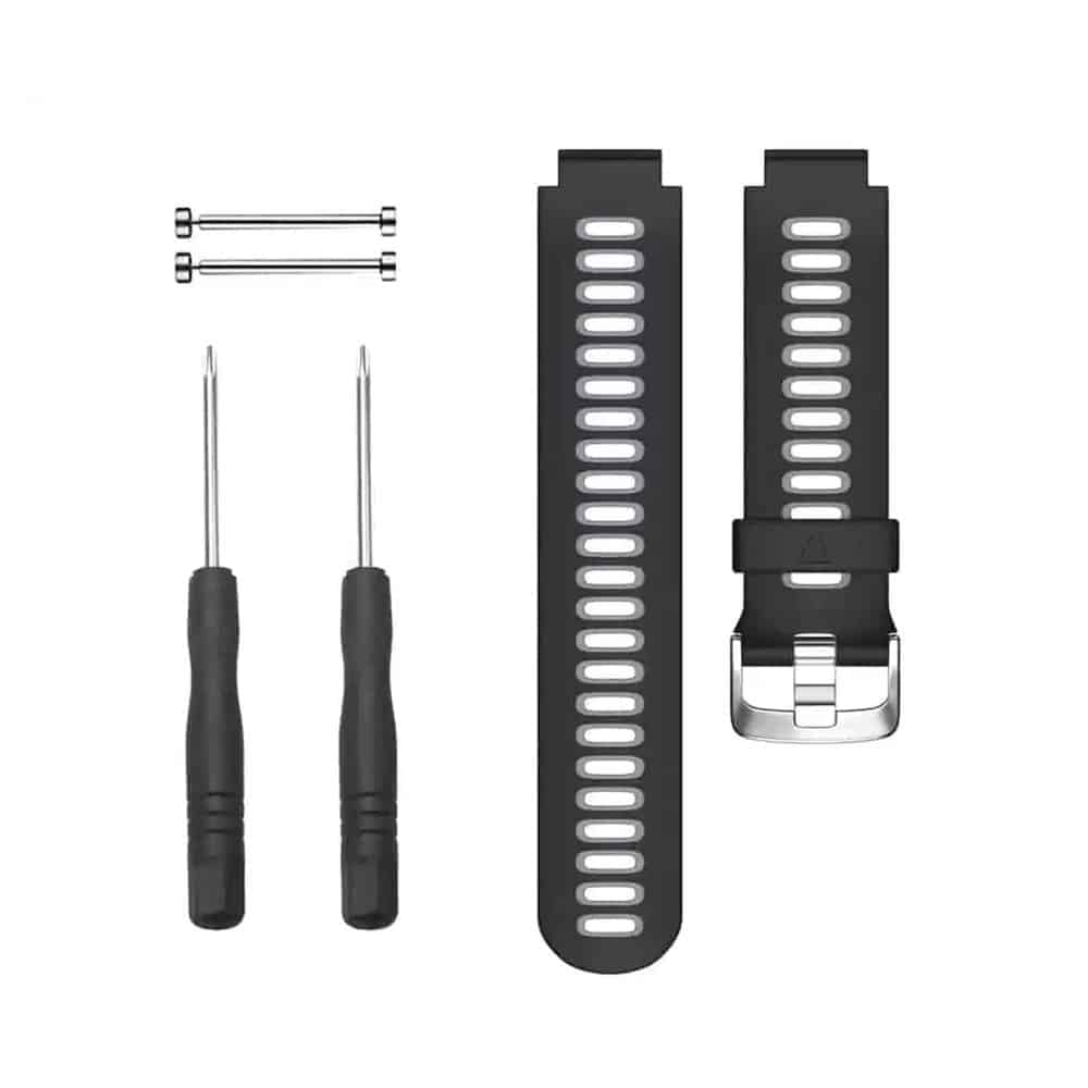 Silicone Strap for Garmin Forerunner 220/ 230/ 235/ 620/ 735- Black & Grey