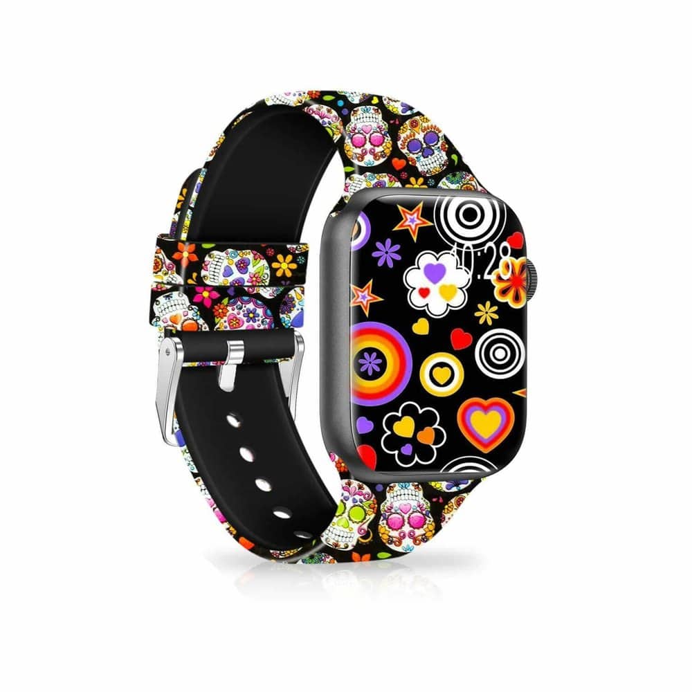 Silicone Strap for 42/44/45/49mm Apple Watch- Colour Skulls