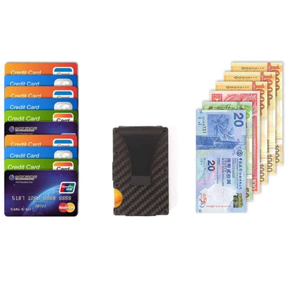 Minimalist Carbon Fiber RFID Credit Card Holder Wallet - Black