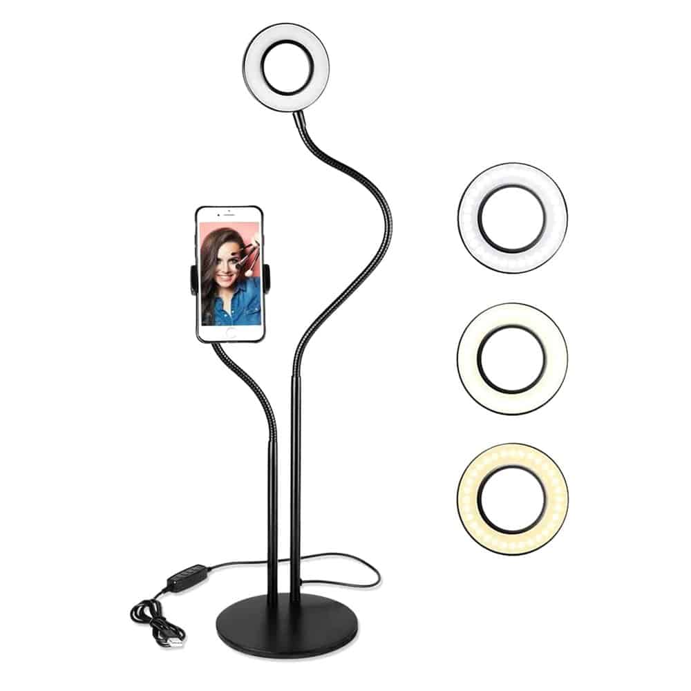 2-in-1 Selfie Ring LED Beauty Light Phone Holder Desk Stand