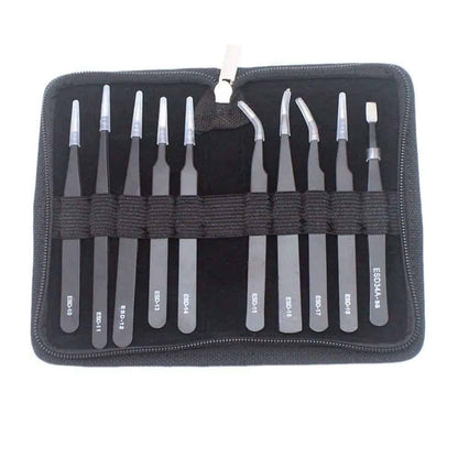 10-Piece Stainless Steel Anti-Static/Corrosion Precision Tweezer Set