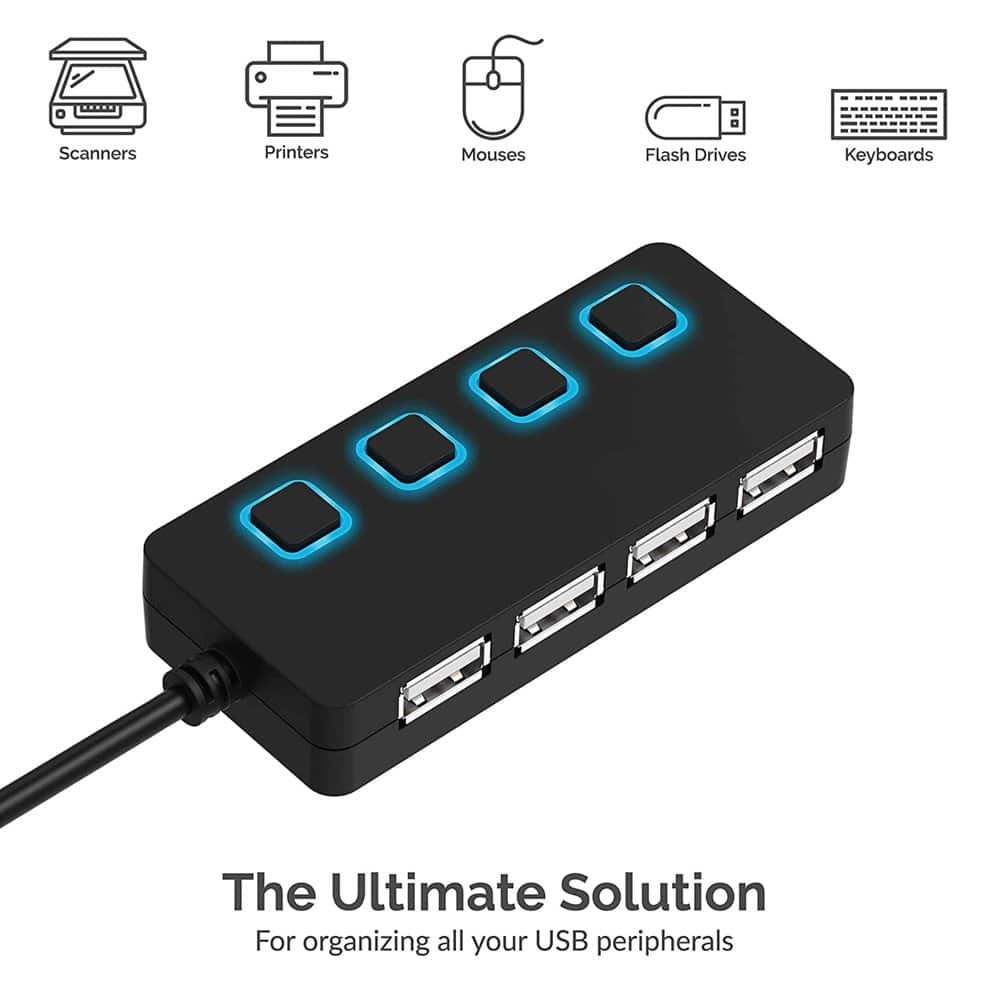 High Speed USB 2.0 4-Port USB Expansion Hub + Light Switches