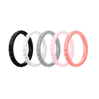 5 silicone rings for ladies - Black, white, grey, pink, salmon (Size 8/Q)