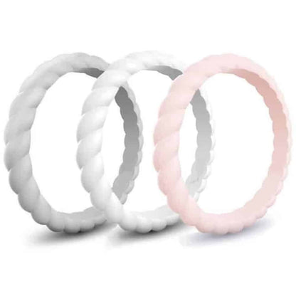 Women's Braided Silicone Ring x 3 Pack - Grey, Pink, White - Size USA 6/ RSA L