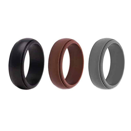Men's Wedding/Commitment/Exercise Silicone Rings (4-Pack ) Black, Grey, Brown (size 9/S)