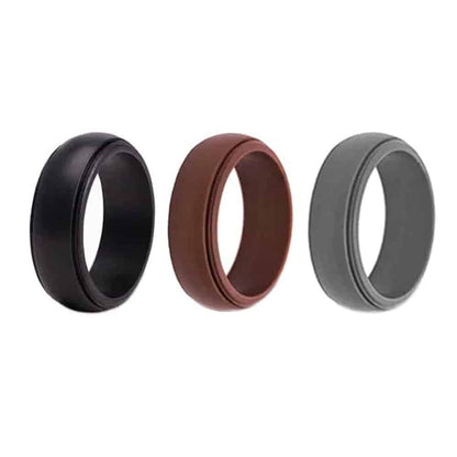 Men's Wedding/Commitment/Exercise Silicone Rings (4-Pack )Black, Grey, Brown (size 12/Y)