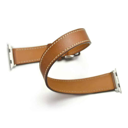 Double Wrap Leather Strap for 42/44/45/49mm Apple Watch (S/M)- Brown