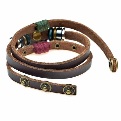 Handmade Lucky Lotus Flower PU Vegan Leather Bracelet - L/XL