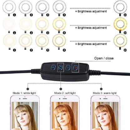 Selfie/ TikTok/ Vlog Clamp-On LED Ring Light & Phone Holder