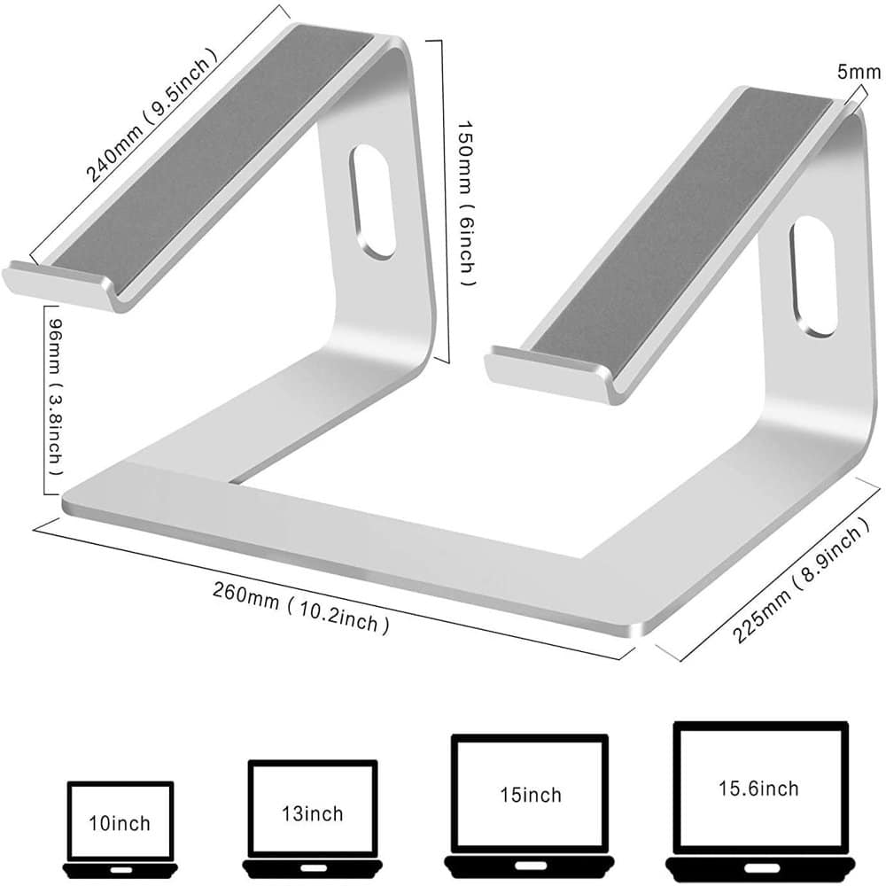 Aluminium Home & Office Desk Macbook Laptop Stand 10-15.6" - Silver