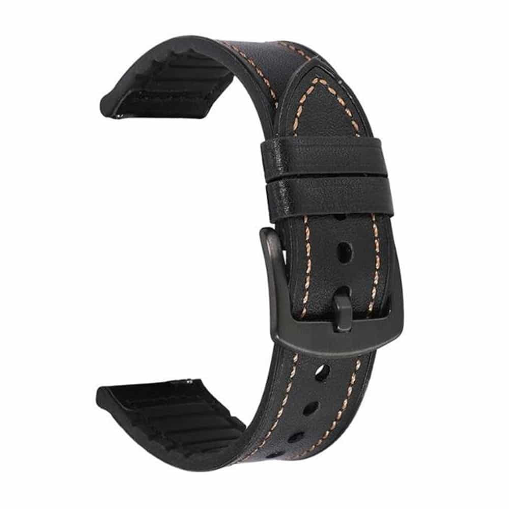 22mm Universal watch genuine leather & silicone strap - Black
