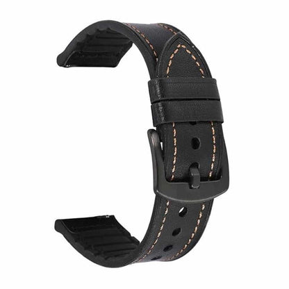 22mm Universal watch genuine leather & silicone strap - Black
