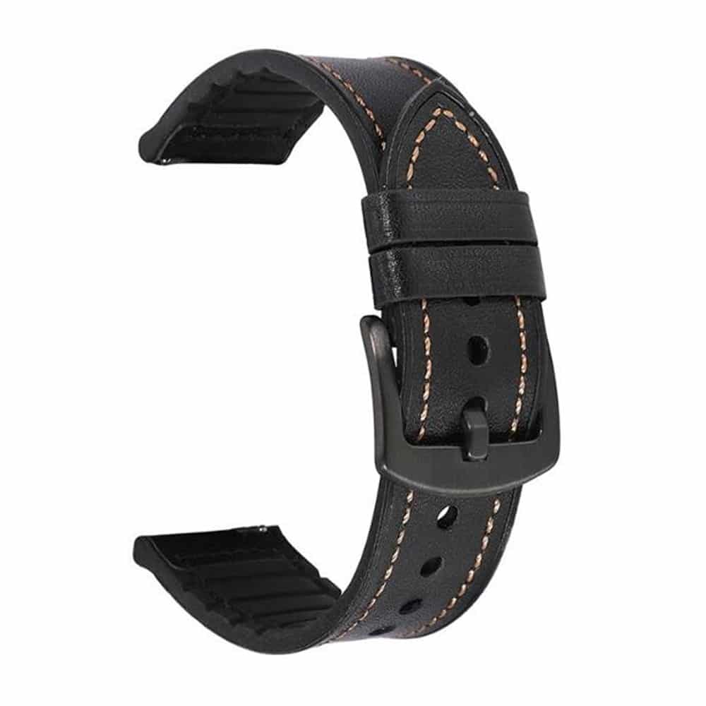 22mm Universal watch genuine leather & silicone strap - Black