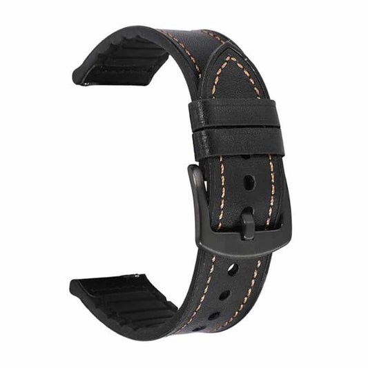 22mm Universal watch genuine leather & silicone strap - Black