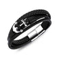 Vegan PU Leather & Stainless Steel Anchor Charm Bracelet- M/L